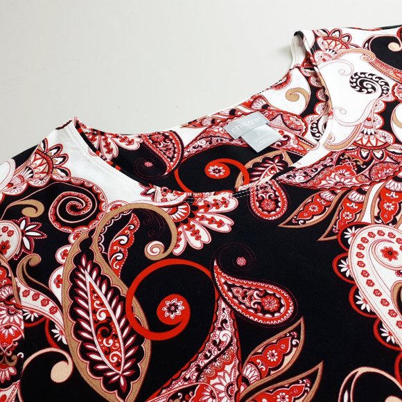Chico’s Spicy Red Paisley Layering Tee - Picture 3 of 14